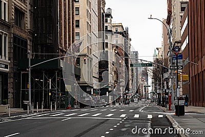 New York City empty streets with tall buildings and skyscrapers in Manhattan. Editorial Stock Photo