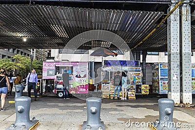 Food truck under a bridge in New York City, USA Editorial Stock Photo