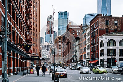 Representative red brick architectural of Tribeca district in Lower Manhattan New York City Editorial Stock Photo