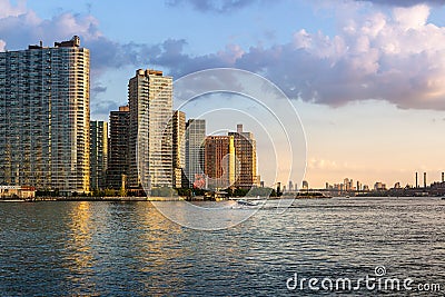 New York City / USA - JUL 27 2018: Water Plane running on east r Editorial Stock Photo