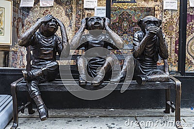 Three wise monkeys in Manhattan in New York City, USA Editorial Stock Photo