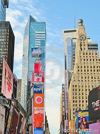 New York City, USA, June 20, 2017 - buildings and advertisements in time Square Editorial Stock Photo