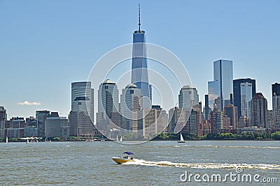 New York City Viewed from Liberty State Park across Hudson River Stock Photo