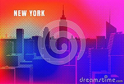 New York cityscape halftone Flat vector illustration Vector Illustration