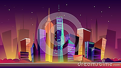 New York night cityscape vector cartoon illustration Vector Illustration