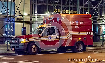 New York Fire Department Ambulance Parked Aside Waiting for an Emergency Call. Sirens and Lights Are Off Editorial Stock Photo