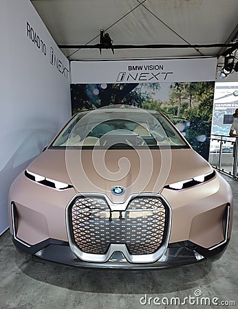 The BMW Vision iNEXT electric crossover car on display during 2019 New York City E-Prix Editorial Stock Photo