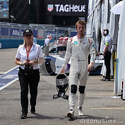 British professional racing driver Oliver Turvey of NIO Formula E Team at pit line during 2019 New York City E-Prix in Brooklyn Editorial Stock Photo