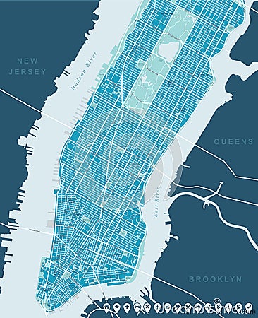 New York Map - Lower and Mid Manhattan. Vector Illustration