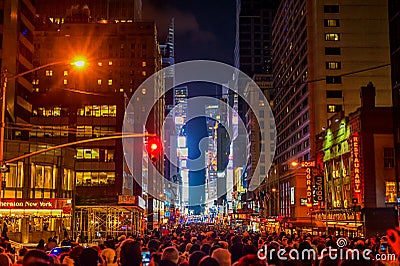 NEW YORK, NEW YORK - DECEMBER 31, 2013: New York Street Before New Years Eve. People Waiting Ball Drop. Editorial Stock Photo