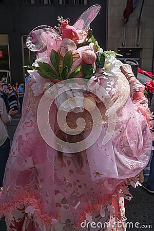 New York, New York: A woman wearing an elaborate Easter bonnet Editorial Stock Photo