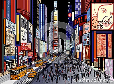 New York - night view of times square Vector Illustration