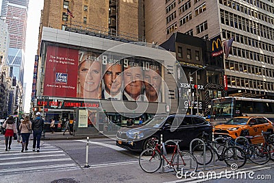 Fox News Channel billboard posted at the corner of 6th Avenue and 47th Street in New York Editorial Stock Photo