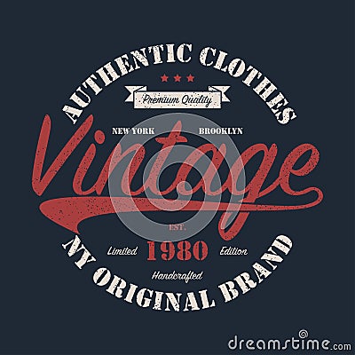 New York, NY, Brooklyn vintage original brand graphic for t-shirt. Design for handcrafted clothes with grunge. Authentic apparel. Vector Illustration