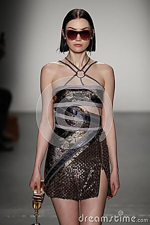 A model walks the runway at Custo Barcelona Fashion Show Editorial Stock Photo