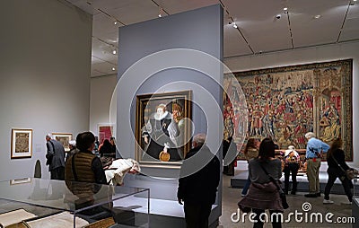 Visitors to the Tudor gallery at the Metropolitan Museum of Art Editorial Stock Photo