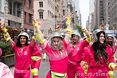 NEW YORK, NY, US - June 25, 2023: Pride march parade 2023 in New York. barbie pink lesbian girls pride rainbow lgbtq Editorial Stock Photo