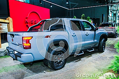 Nissan Frontier showing during NYIAS at Jacobs Javits Center on Press Day 1 First show after 2019 Editorial Stock Photo