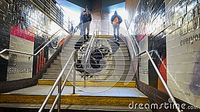 Bulldog image on subway stairs Editorial Stock Photo