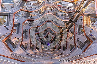 New York, NY/USA - November 06, 2019: Inside The Vessel Hudson Yards Staircase on a sunny day in Manhattan Editorial Stock Photo