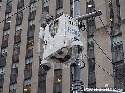 New York, NY, USA. Police video surveillance system in the city center. Cameras that control the most sensitive areas of the city Editorial Stock Photo