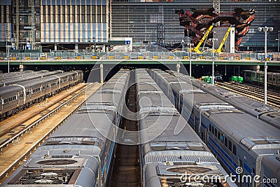 Trains at the terminus railway station, 30th St Terminal. Editorial Stock Photo