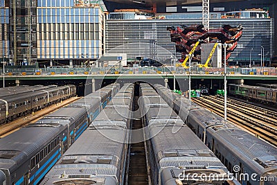 Trains at the terminus railway station, 30th St Terminal. Editorial Stock Photo