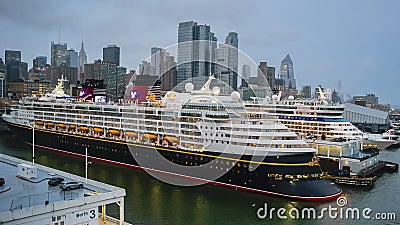 New York - October 22 2016: Disney Magic Cruise Ship docked at the Manhattan Cruise Terminal Editorial Stock Photo