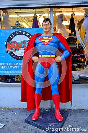 Superman mannequin in front costume store Editorial Stock Photo