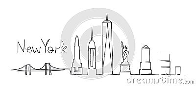 New York One line drawing New York illustration in line style on white background Vector Illustration