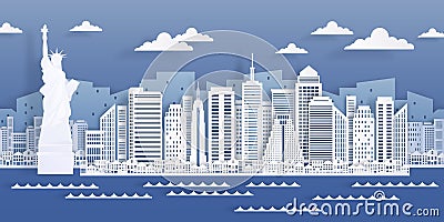New York paper landmark. USA city skyline view, modern cityscape in origami style. Vector white paper cut skyscraper Vector Illustration