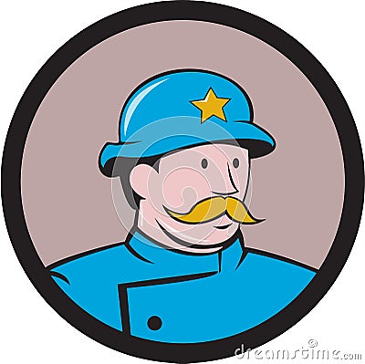 New York Policeman Vintage Circle Cartoon Vector Illustration