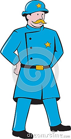 New York Policeman Vintage Standing Cartoon Vector Illustration