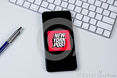 New York Post app logo on a smartphone screen Editorial Stock Photo