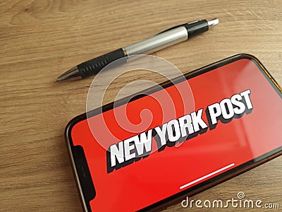 New York Post logo displayed on mobile phone Editorial Stock Photo