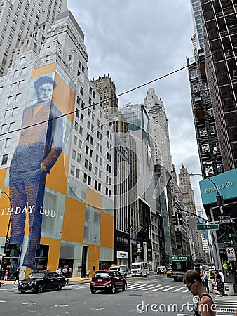 New York`s streets, build board advertisings, cars running, people walking Editorial Stock Photo