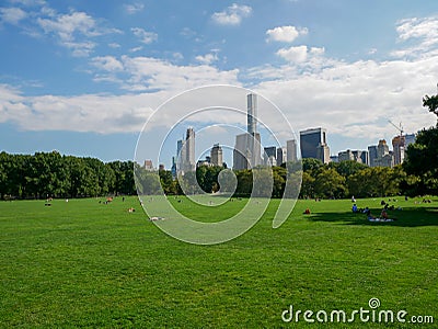 Sheep Meadow in Central Park with people Editorial Stock Photo