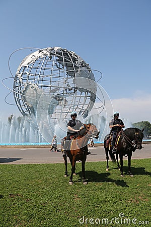 NYPD mounted unit police officer ready to protect public in Flushing Meadows Park Editorial Stock Photo