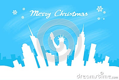 New York Skyline City Skyscraper, Christmas Vector Illustration