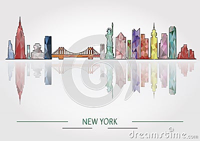 New York skyline detailed silhouette Cartoon Illustration
