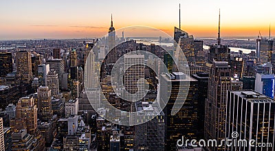 New York Skyline Manhatten Cityscape Empire State Building from Top of the Rock Sunset Editorial Stock Photo