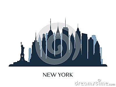 New York skyline, monochrome silhouette. Vector Illustration