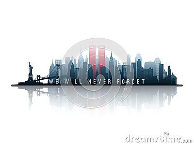 New York skyline silhouette with Twin Towers. Vector Illustration