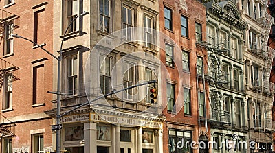 New York Soho Sign on Building City Streets Lower East Side Editorial Stock Photo