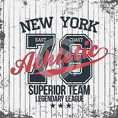 New York sportswear emblem. Athletic university apparel design with lettering Vector Illustration