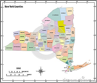 new york state outline administrative and political vector map in color Vector Illustration