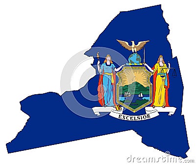 New York State Outline Map and Flag Vector Illustration