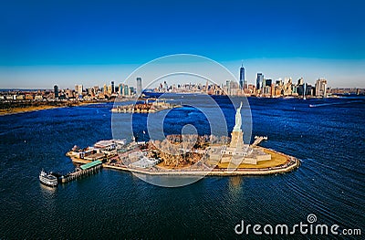 New York Statue of Liberty aerial Stock Photo