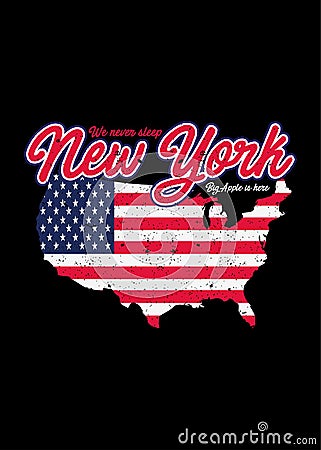 New york american map distressed colorful graphic tee vector Vector Illustration