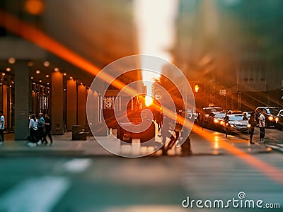 New york street under the setting sun Editorial Stock Photo